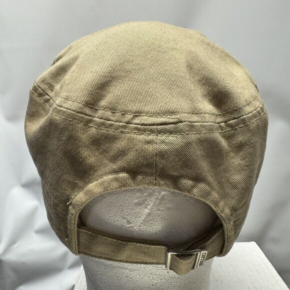 Peacock Feather Distressed Cadet Cap Tan Stretch Fit Hat Kbethos Women’s - Picture 3 of 7